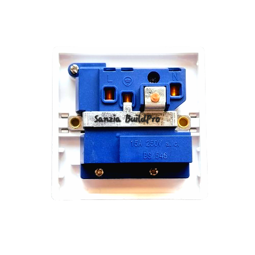 Blue electrical switch with 'Sanzia BuildPro' branding on a white background