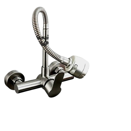Premium 12" inches Long Neck Stainless Steel Kitchen Faucet | Hot and Cold Mixer | Wall Mount | 360° Moveable