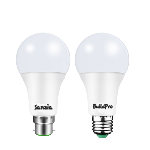 Two LED light bulbs with 'Sanzia' and 'BuildPro' branding on a white background