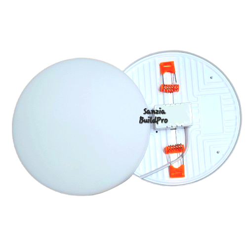 Round white object with 'Sanzia Build Pro' branding on a white background