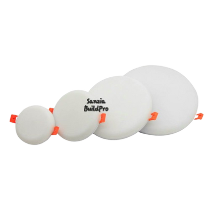 Set of white foam balls with 'Sanzia Buildpro' branding on a white background