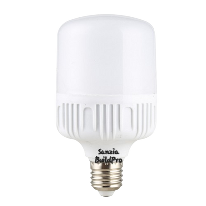 White LED light bulb with 'Sanzia BuildPro' branding on a white background