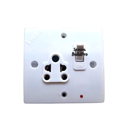 White electrical socket with a switch on a white background