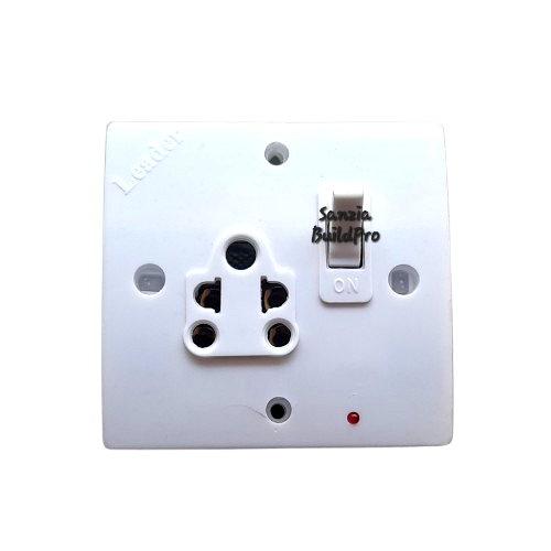 White electrical socket with a switch on a white background