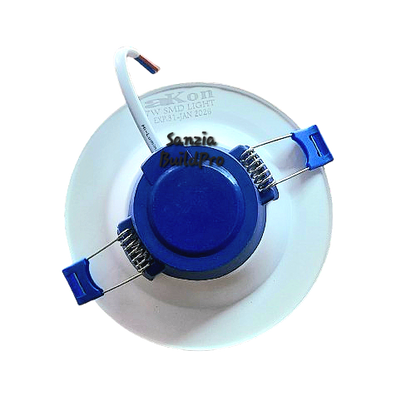 Ceiling light fixture with blue and white components on a white background