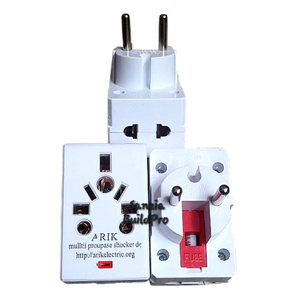 Set of travel adapters with different plug types on a white background