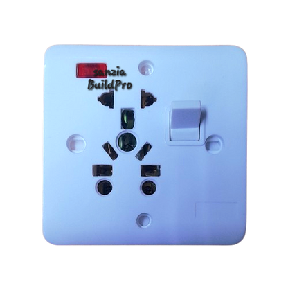 Electrical switch and socket on a white background with 'Sanzia BuildPro' branding.