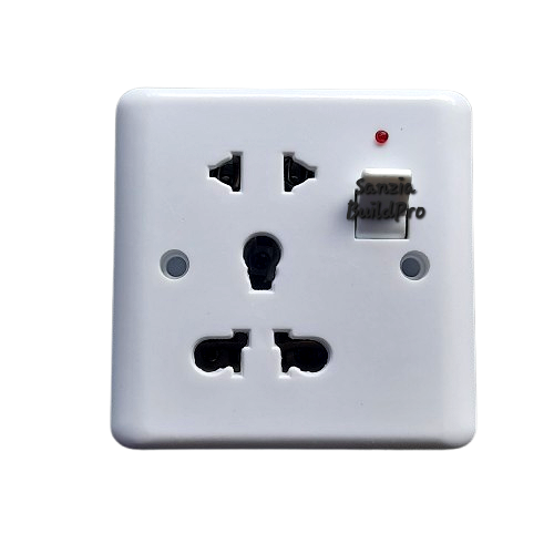 White electrical socket with multiple sockets on a white background