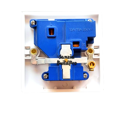 Electrical switch with blue and white design on a white background