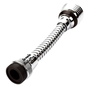 Chrome shower head with black base on a white background