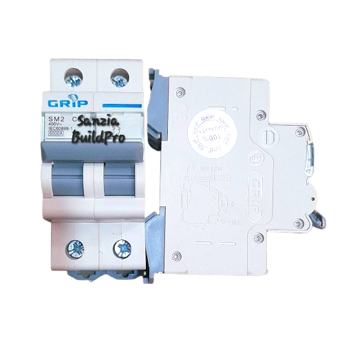 Electrical components with 'Grip' and 'Sanzia BuildPro' branding on a white background