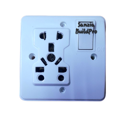 Electrical outlet with a switch on a white background, branded 'Sanzia BuildPro'.