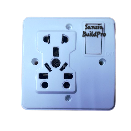 Electrical outlet with a switch on a white background, branded 'Sanzia BuildPro'.