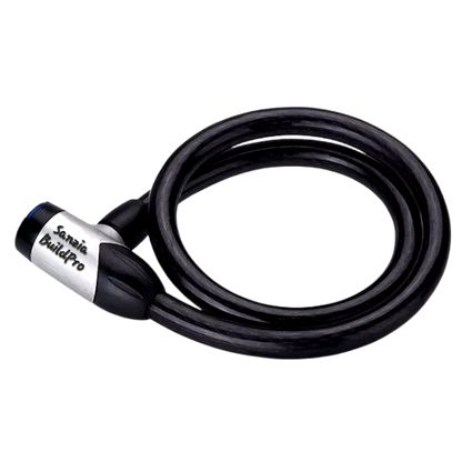 Black cable lock with a visible brand name on a white background