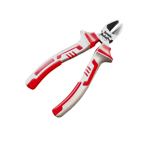 Pair of red and white pliers on a white background