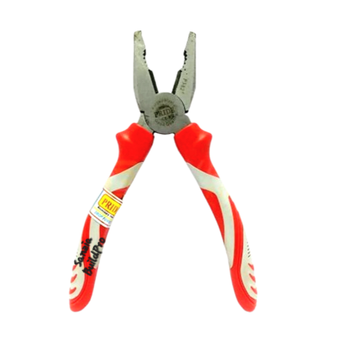 Pair of pliers with red and white handles on a white background