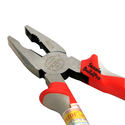Pair of pliers with red handles on a white background