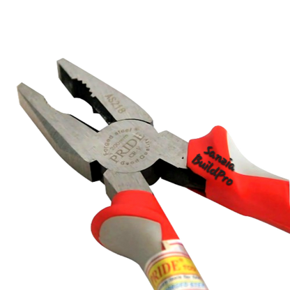 Pair of pliers with red handles on a white background