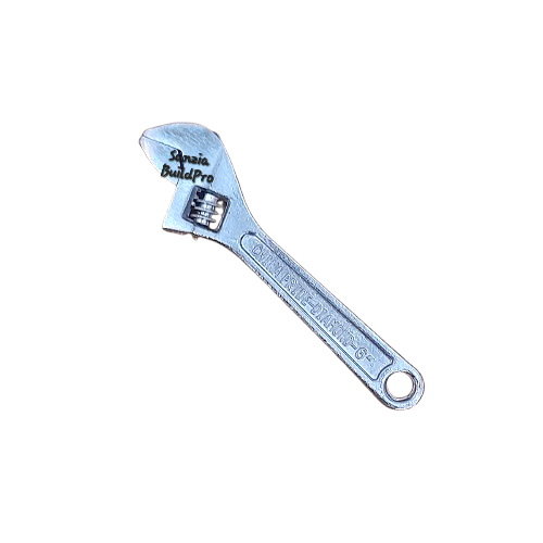 Adjustable wrench with 'Sanzia BuildPro' branding on a white background