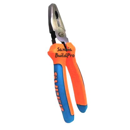 Pliers with orange and blue handles on a white background