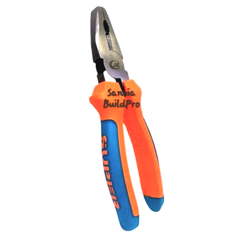 Pliers with orange and blue handles on a white background